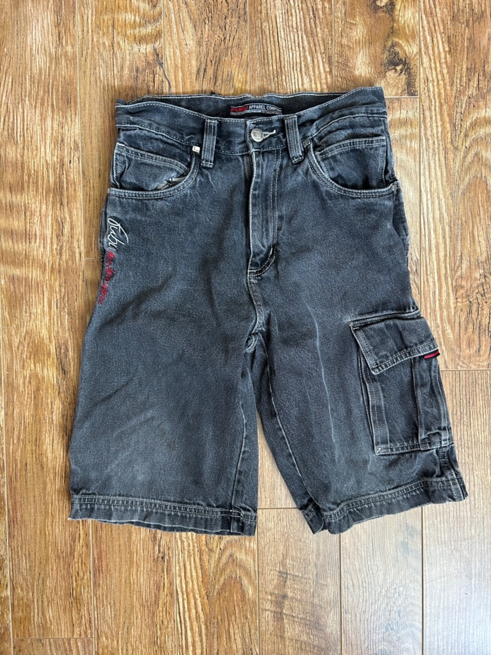 FUBU Black Washed Denim Cargo Shorts